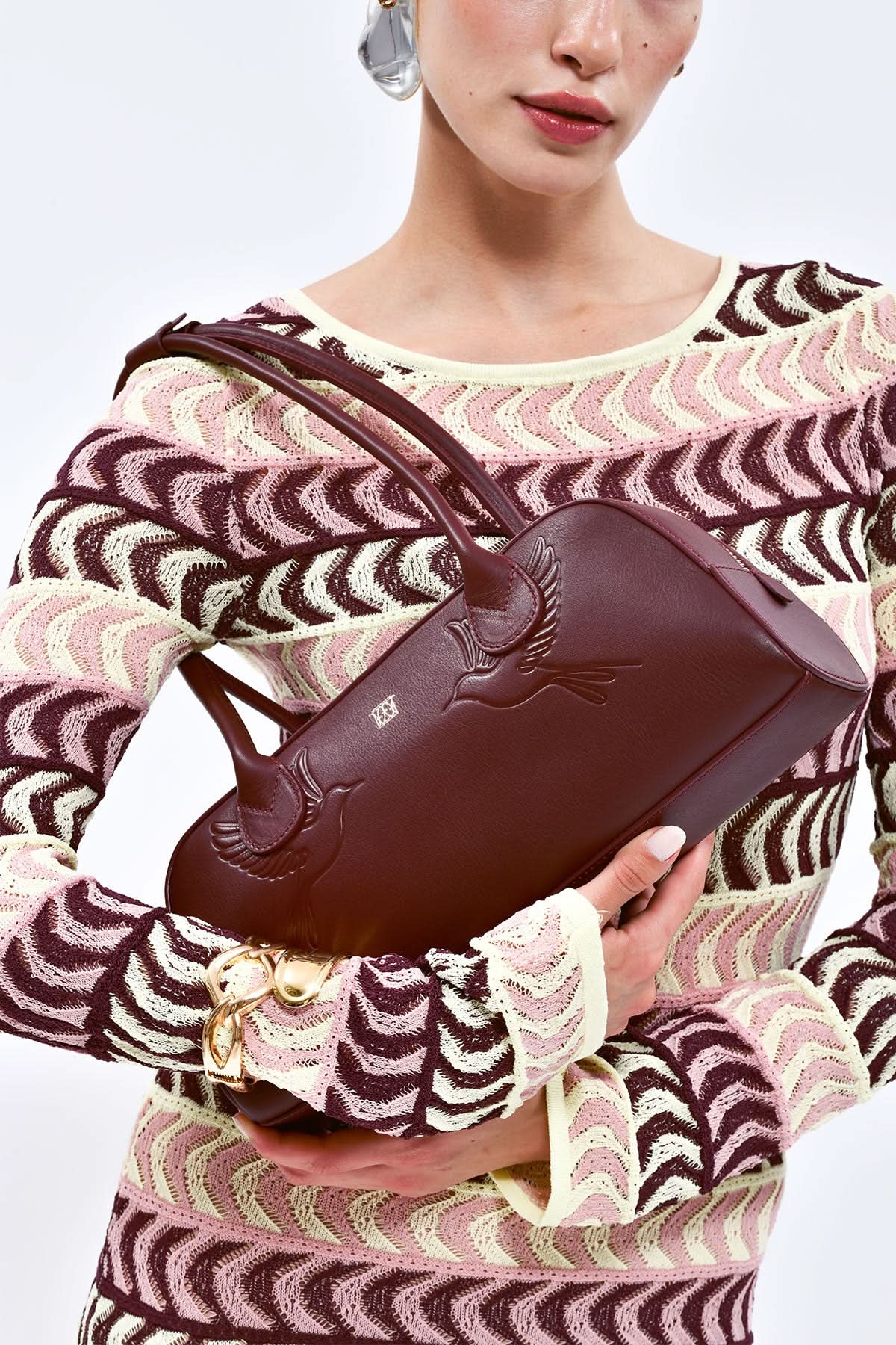 celadon bordo tasarım deri kadın omuz çantası – alt ve ön görünüm